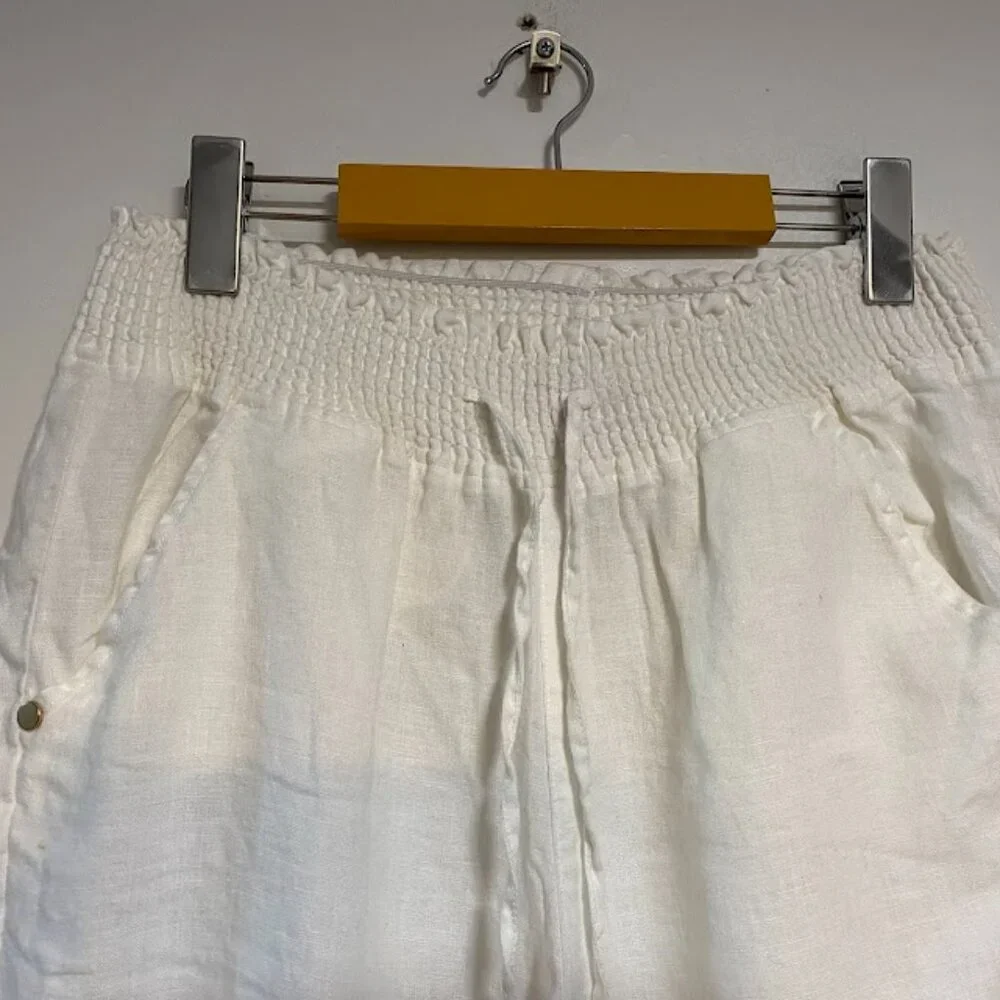 GUESS White Linen Women's Drawstring Relaxed Pants Size S - Picture 4 of 11